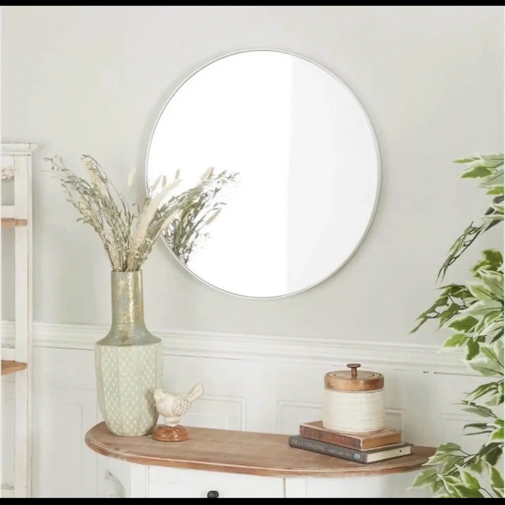 NEW UMA White Wooden Wall Mirror with Thin Minimalistic Frame, 24